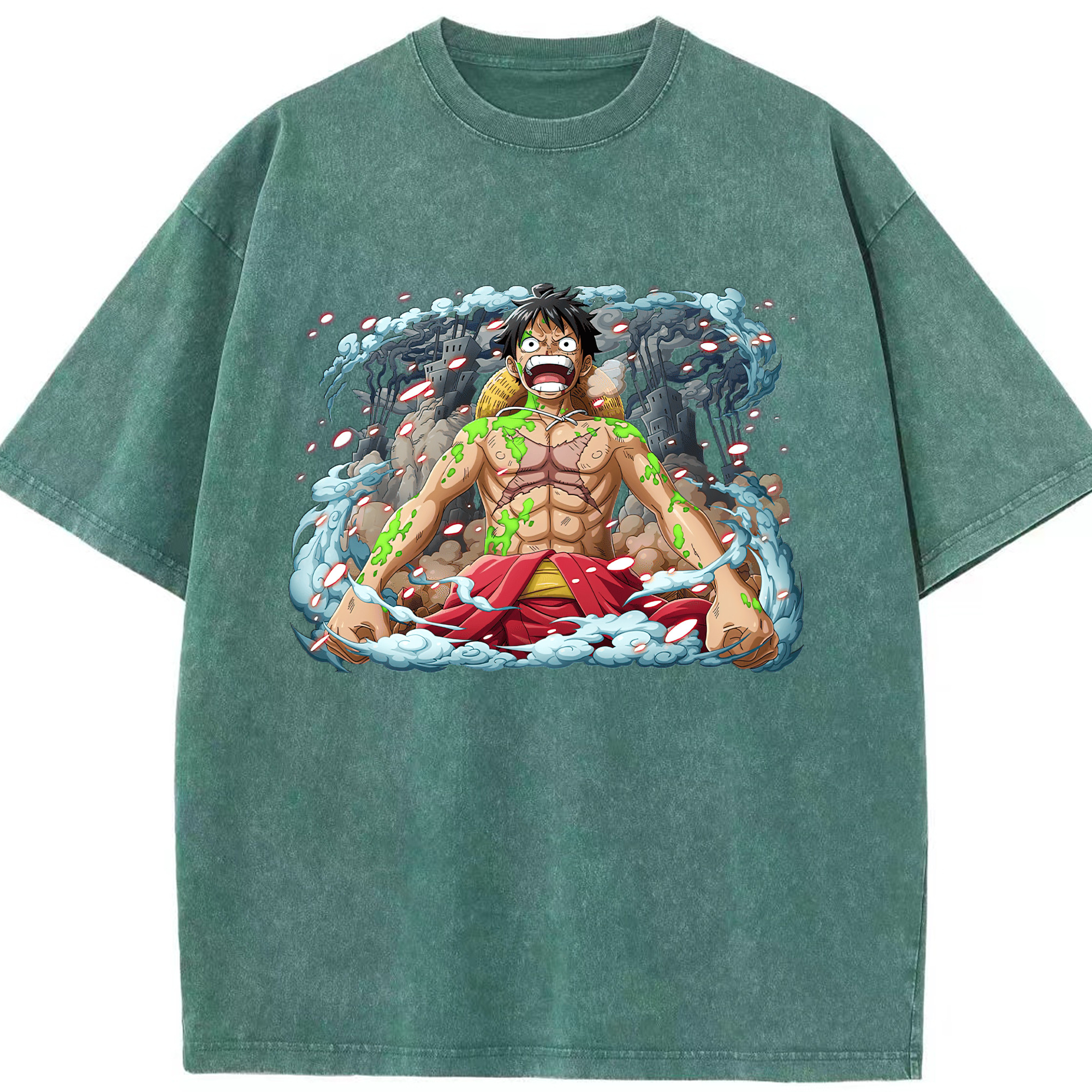 ワンピース モンキー・D・ルフィ ONE PIECE Monkey D. Luffy 綿100% ヴィンテージ風 半袖Tシャツ（フロントプリント）